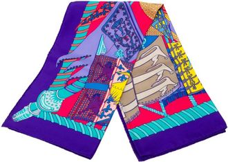 Herm&egrave;s 2010-2025 Etendards et Bannieres Silk Scarf 90 scarves - Blu