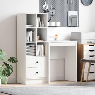 Berkfield Home Desk with Storage White Engineered Wood