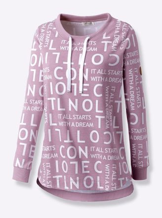 Casual Looks Longsweatshirt CASUAL LOOKS, Damen, Gr. 36, lila (mauve, wei&szlig;, gemustert), 100% Baumwolle, bedruckt, gemustert, mehrfarbig, Rundhals, Sweatshirts Long