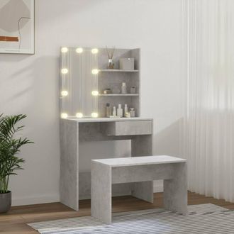Berkfield Home White Dressing Table Set with LED Concrete Grey Engineered Wood