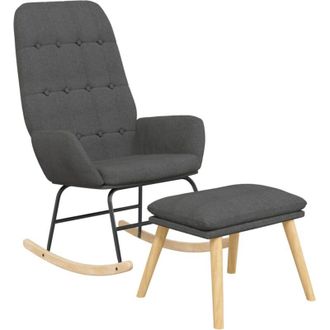 vidaXL Sill&oacute;n Mecedora Con Taburete Tela Gris Oscuro Vidaxl