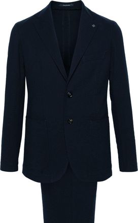 Tagliatore seersucker-texture single-breasted suit - men - Cotton/Cotton/Spandex/Elastane/Polyamide - 48 - Blue