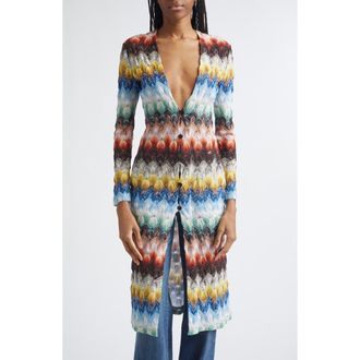 Missoni Metallic Zigzag Raschel Knit Duster Cardigan in Multicolor On Black Base at Nordstrom, Size 10 Us