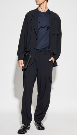 Giorgio Armani T-shirt With A Logo And A Velvet Finish, Mens, Navy Blue