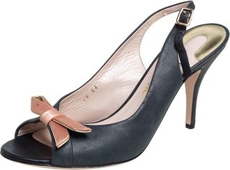 Ferragamo Leather Bow Peep Toe Slingback Sandals