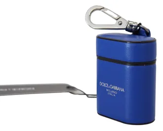Dolce & Gabbana Blue Leather Silver Metal Logo Airpods Case Accessory