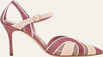 Manolo Blahnik Amr Bicolor Suede Closed-Toe Sandals