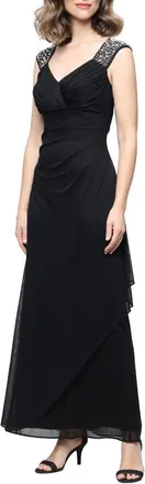 Alex Evenings Heat Set Crystal Empire Waist Gown in Black at Nordstrom, Size 18
