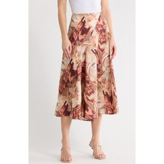 DKNY Floral Satin Midi Skirt in Travertine/City Clay Multi at Nordstrom Rack, Size X-Small
