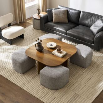 Castlery Dark Brown Nesting Square Coffee Table, Gray Seats | Hugg by Castlery