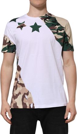 Dolce & Gabbana White Camouflage Cotton Men Crew Neck Mens T-shirt