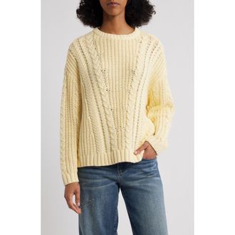 PacSun Magnolia Oversize Cable Stitch Cotton Sweater in Yellow at Nordstrom Rack, Size Large/x-Large