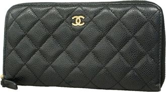 Chanel Black Grained Calfskin Long Wallet (Bi-Fold) (Pre-Owned)
