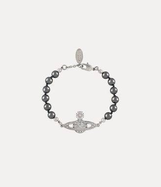 Vivienne Westwood Mini Bas Relief Pearl Bracelet Platinum-labrador-crystal-dark-grey-pearl Platinum-labrador-crystal-dark-grey-pearl Women