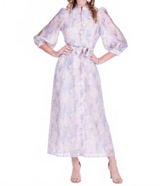 Jade Yoga Stand Collar A-Line Midi Dress In Whispering Lilies