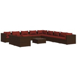 vidaXL Set Muebles De Jard&iacute;n Y Cojines 12 Pzas Rat&aacute;n Sint&eacute;tico Marr&oacute;n Vidaxl