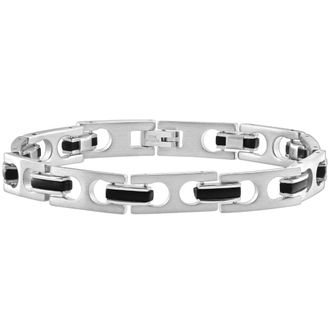 Pompeii3 Mens Two Tone Steel and Black 8.5 8.5mm Bracelet