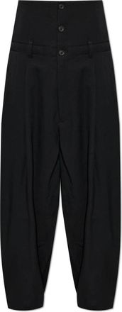 Yohji Yamamoto Wool Gabardine High Waist Tuck Pants - Heren - Nette broeken - Zwart - M - Wol - Broeken