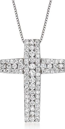 Ross-Simons Diamond Cross Pendant Necklace in Sterling Silver