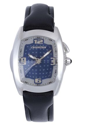 Chronotech Mens Black Band Silver Case Watch - One Size