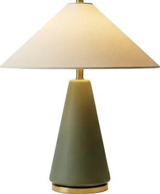 Brightech Dawn 19 Green Matte LED Table Lamp with Ivory Cotton Cone Shade and Brass Base at Nordstrom