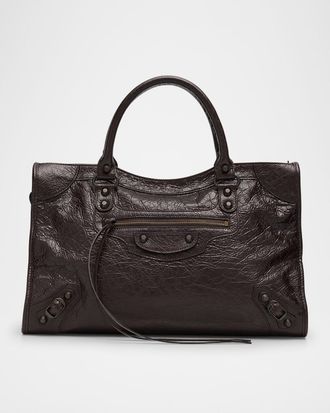 Balenciaga Le City Medium Crinkled Leather Top-Handle Bag