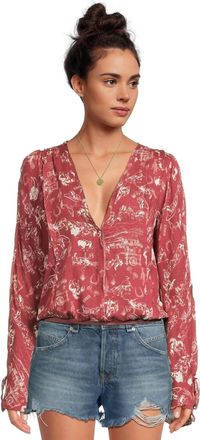 Free People Everythings Rosy Bodysuit In Western Print