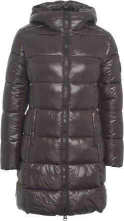 Save The Duck Glossy Knee-Length Puffer Jacket With Double-Slider Zipper