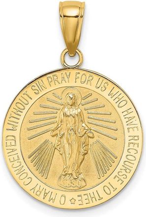 Diamond2Deal 14k Yellow Gold Polished and Satin Miraculous Medal Round Charm Pendant