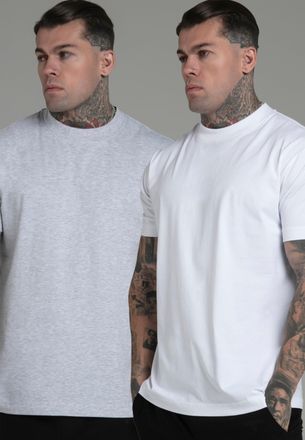 Siksilk Pack de 2 camisetas gris jaspeado y blanco para hombre SikSilk XL