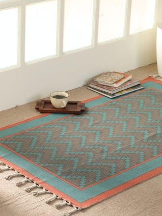 Mela Artisans Chintz Cotton Rug in Teal And Coral at Nordstrom, Size 3Ft 0In X 5Ft 0In