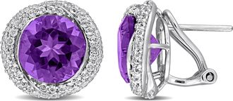 Mimi & Max 7 3/5ct TGW Citrine and White Topaz Halo Earrings with Omega Closures in Sterling Silver