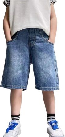 Generic Kids Classic Jeans Knee Length Shorts Denim Shorts Jorts Baggy Elastic Waist Teenage Boys Denim Trousers Vintage Summer Streetwear Loose Fit Short Pan