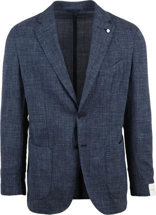 L.B.M. 1911 Blue Wool Linen Polyamide Rounded Jacket