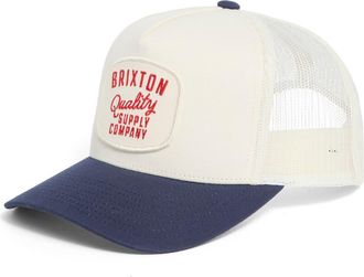 Brixton Hubal Netplus Embroidered Logo Patch Snapback Trucker Hat in Off White/Midnight Blue at Nordstrom