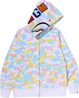 A Bathing Ape Multi Camo Shark Zip Hoodie White 1M20-115-005-WHT