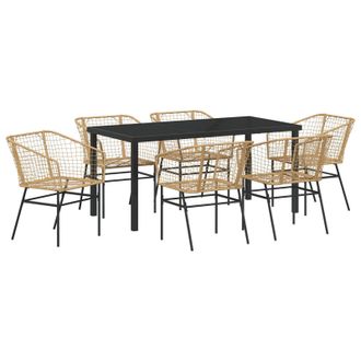 Berkfield Home 7 Piece Garden Dining Set Brown Poly Rattan