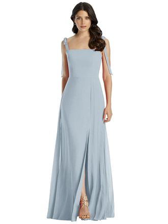 The Dessy Group Tie-Shoulder Chiffon Maxi Dress with Front Slit