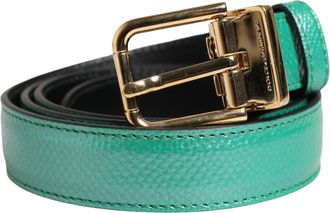 Dolce & Gabbana Men Green Classic Leather Metal Buckle Mens Belt