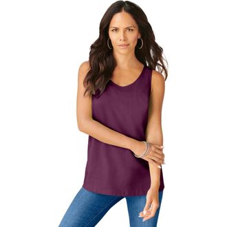 Roaman's Plus Size Cotton Scoopneck Tank Top in Dark Berry at Nordstrom, Size Medium