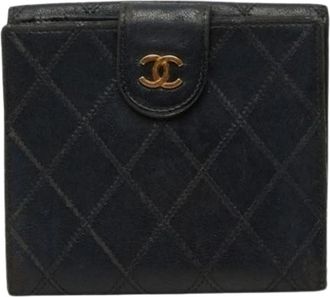Chanel Pre-owned Vintage Portemonnee (bi-fold) - Dames - Vintage Accessoires - Zwart - ONE Size - Leer - Vintage
