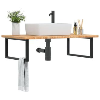 Berkfield Home Basin Shelf Wall Mounted Steel & Solid Wood Oak in Brown