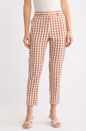 Tahari by ASL Gingham Check Slim Leg Pants in Cinnamon Ivory at Nordstrom, Size 16