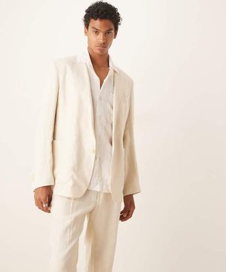 Mango Blazer vestibilità classica in lino écru in coordinato-Neutro