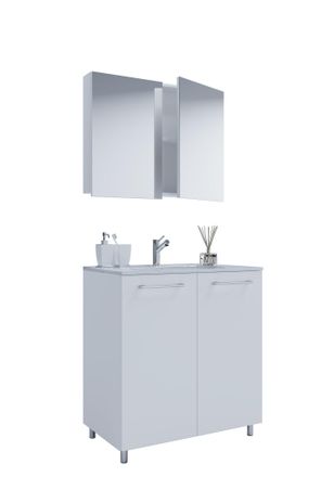 ebuy24 Ebuy24 - Vcm 3 Pcs Set 1 Lavabo Con Puertas Giratorias, 1 Armario Espejo, 1 Lavabo Lavabo De Cer&aacute;mica Gabinete Inferior 80 Cm Fregadero Juego De Muebl