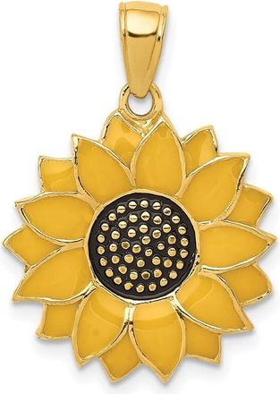 Diamond2Deal 14k Yellow Gold Enameled Yellow Sunflower Pendant