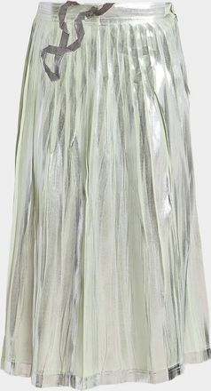 Maison Margiela Pleated Metallic Silk Midi Skirt