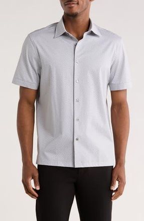 Bugatchi Print Short Sleeve Button-Up Shirt in Cement at Nordstrom Rack, Size Small
