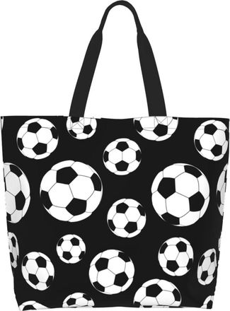 Generic Black And White Soccer Women Handbag Eco Friendly Shoulder Bag Foldable Shopping Bags For Casual College Travel