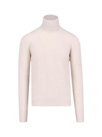 Drumohr Turtleneck Sweater In Cream Cashmere Ribbed Trim